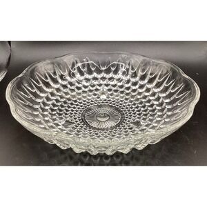 VTG 1960 Anchor Hocking Clear Glass Teardrop Hobnail 3 Footed Dish/Bowl- 6" Diam
